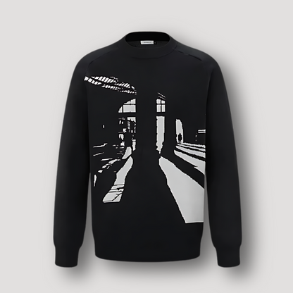 Classic Graphic Retro Scene Knit Sweater Man