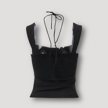 Neckholder Ruched Black Summer Tapered Crop Top