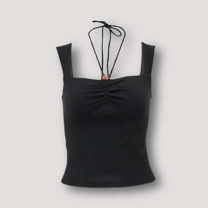 Neckholder Ruched Black Summer Tapered Crop Top