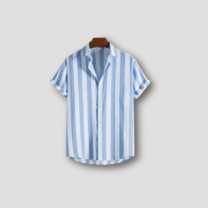 Short Sleeve Blue Striped Shirt and Pants Set