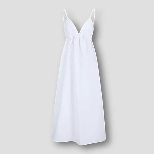 Spaghetti Strap Sleeveless Backless White Maxi Dress