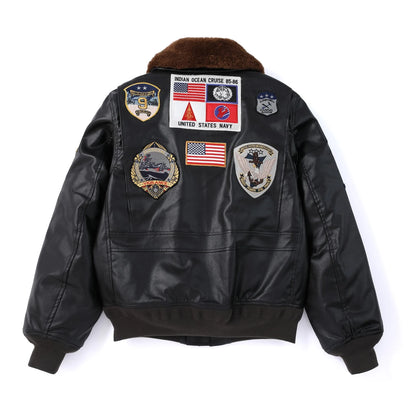 Top Gun G1 Flight Bomber Jacket PU Leather Dark Brown Winter Aviator Coat