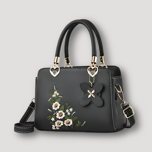 Floral Embroidery Metallic Heart Accent Shoulder Bags for Women