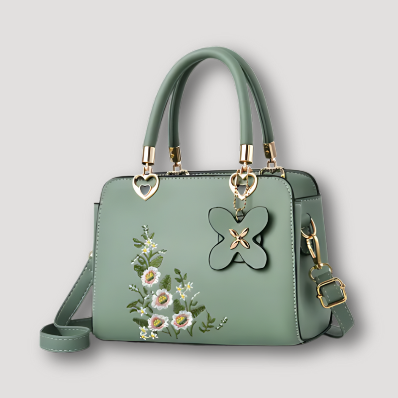 Floral Embroidery Metallic Heart Accent Shoulder Bags for Women