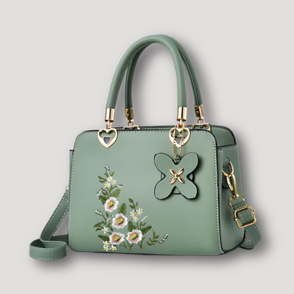 Floral Embroidery Metallic Heart Accent Shoulder Bags for Women