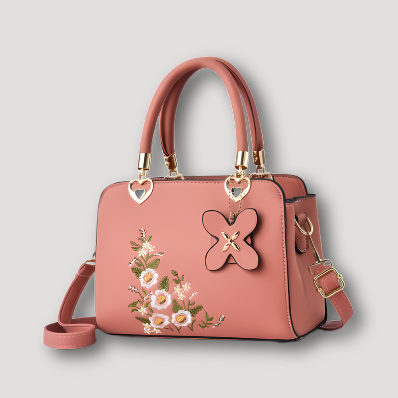 Floral Embroidery Metallic Heart Accent Shoulder Bags for Women