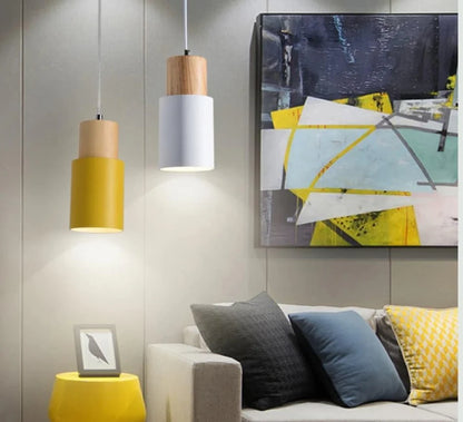 Simple Wooden Pendant Light - Led Compatible - Elegant Colorful