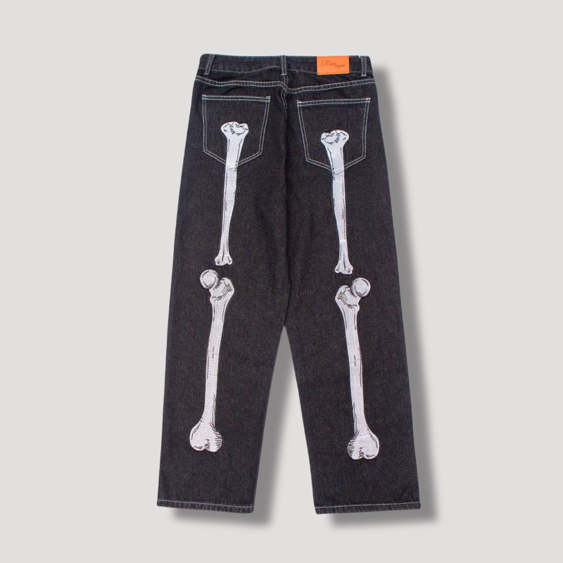 Skelton Hand Embroidered Denim Jeans Dark