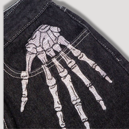 Skelton Hand Embroidered Denim Jeans Dark