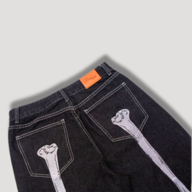 Skelton Hand Embroidered Denim Jeans Dark