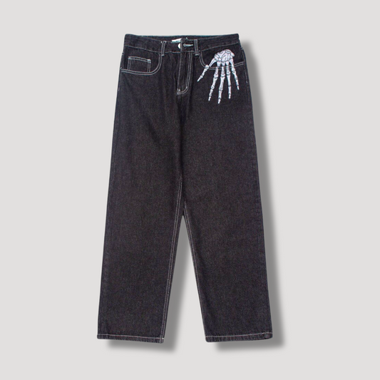 Skelton Hand Embroidered Denim Jeans Dark