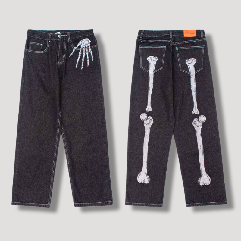 Skelton Hand Embroidered Denim Jeans Dark