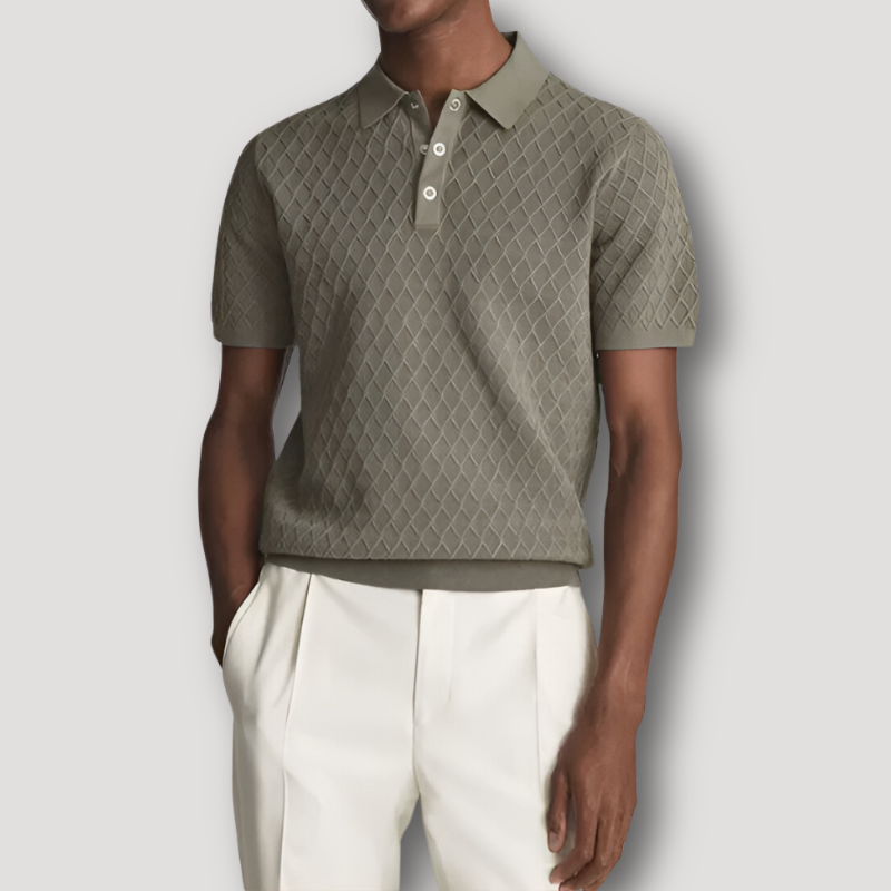 Ribbed Hem Diamond Pattern Golf Shirt for Men