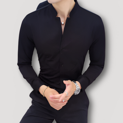 Business Shirt Slim Fit Mandarin Collar Shirt Men