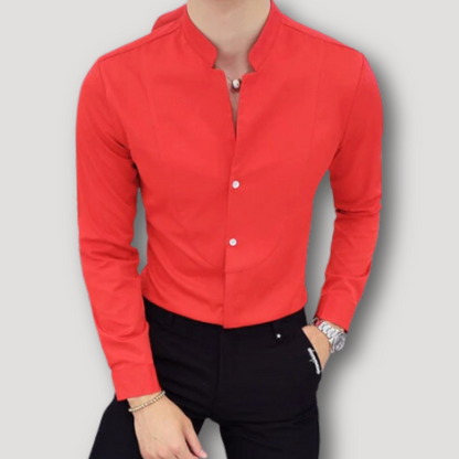 Business Shirt Slim Fit Mandarin Collar Shirt Men