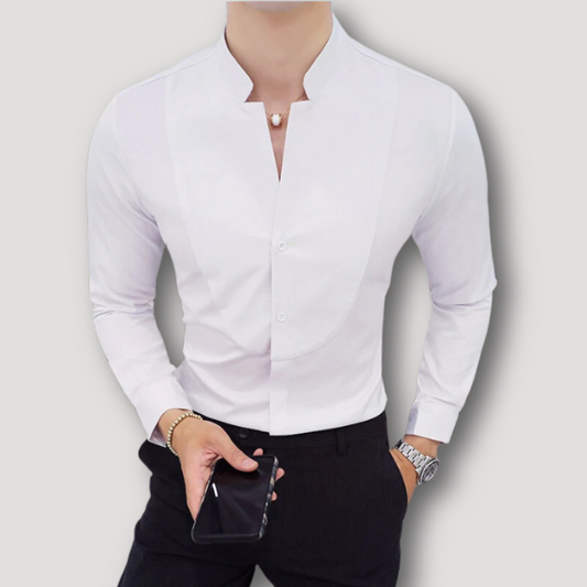 Business Shirt Slim Fit Mandarin Collar Shirt Men