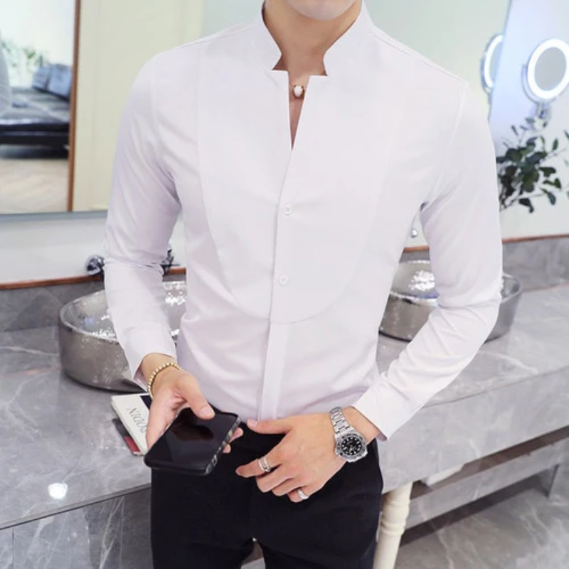 Business Shirt Slim Fit Mandarin Collar Shirt Men