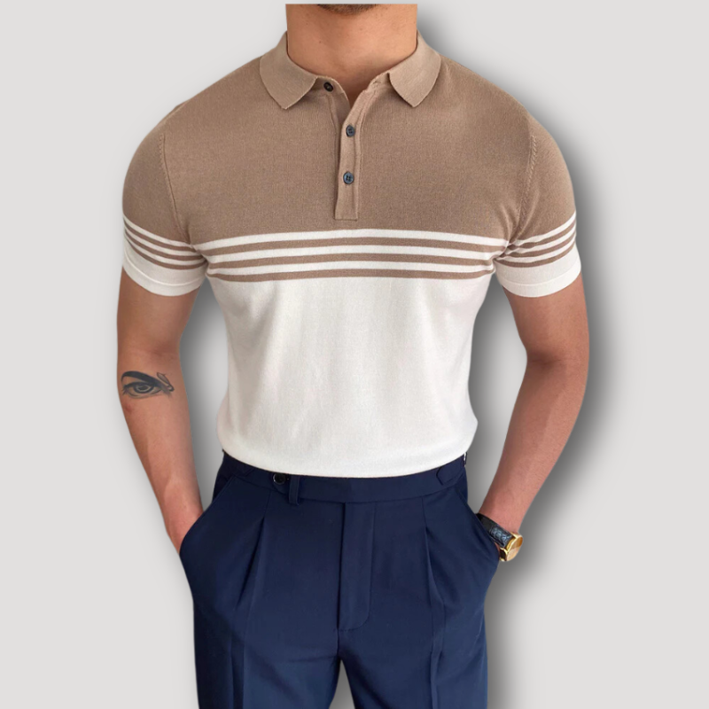 Striped Two Tone Knitted Polo Shirt for Men