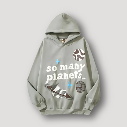 Oversized "so many planets" Graphic Hoodie Hoodie Grey