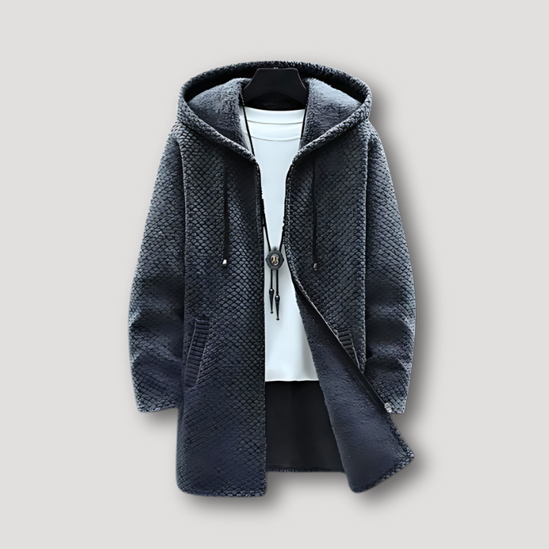 Waffle Knit Cashmere Sherpa Lining Long Coat Jacket Men