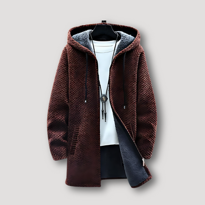 Waffle Knit Cashmere Sherpa Lining Long Coat Jacket Men