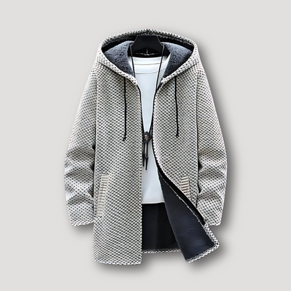 Waffle Knit Cashmere Sherpa Lining Long Coat Jacket Men