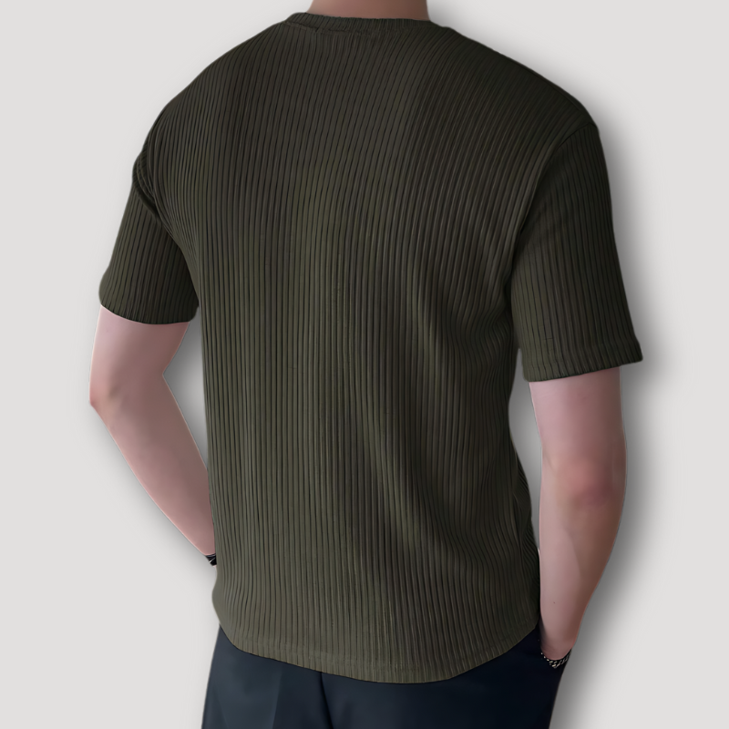 Ribbed Textured Crewneck Man Green T Shirt