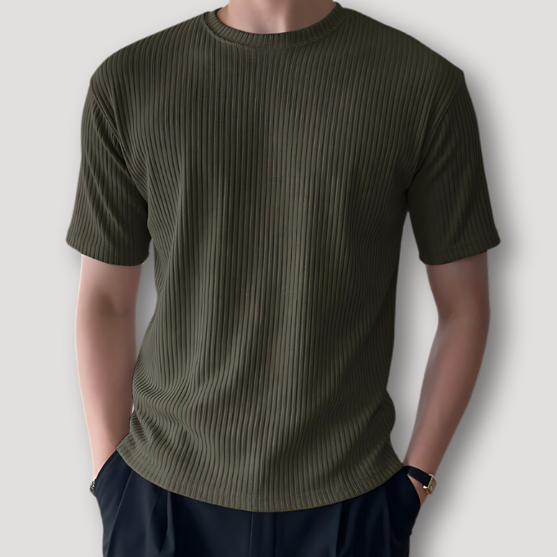 Ribbed Textured Crewneck Man Green T Shirt