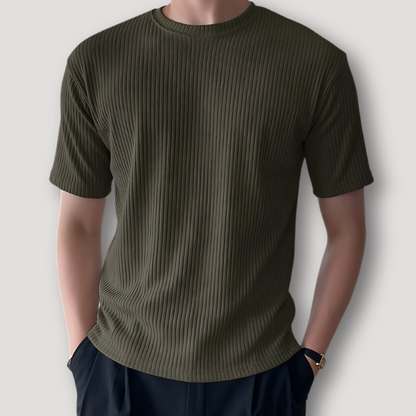 Ribbed Textured Crewneck Man Green T Shirt