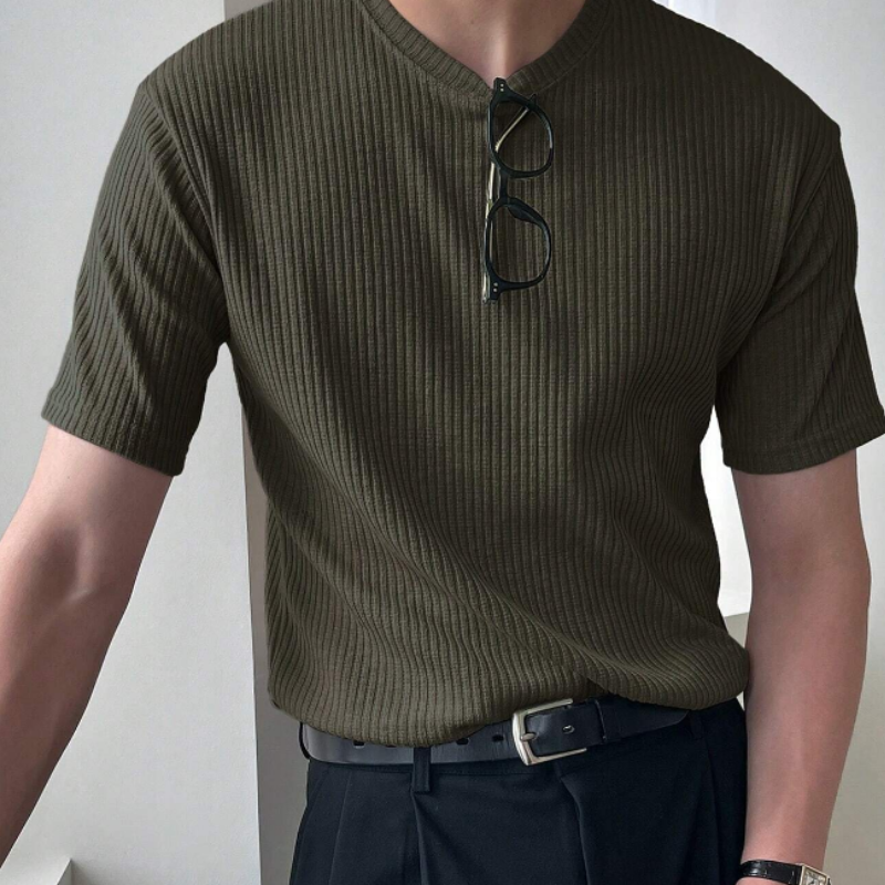 Ribbed Textured Crewneck Man Green T Shirt