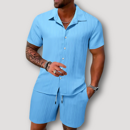 Short Sleeve Polo Drawstring Short Summer 2 Piece Sets