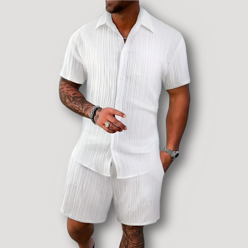 Short Sleeve Polo Drawstring Short Summer 2 Piece Sets