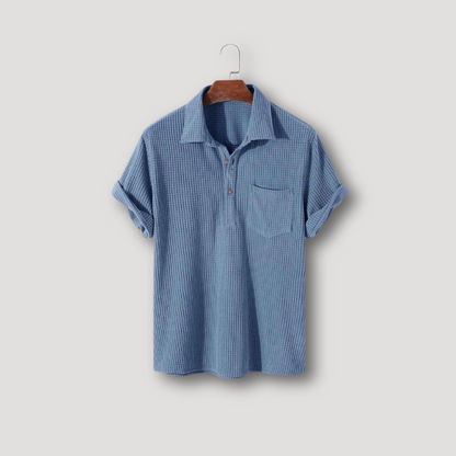 Short Sleeve Half Button Waffle Shirt for Men