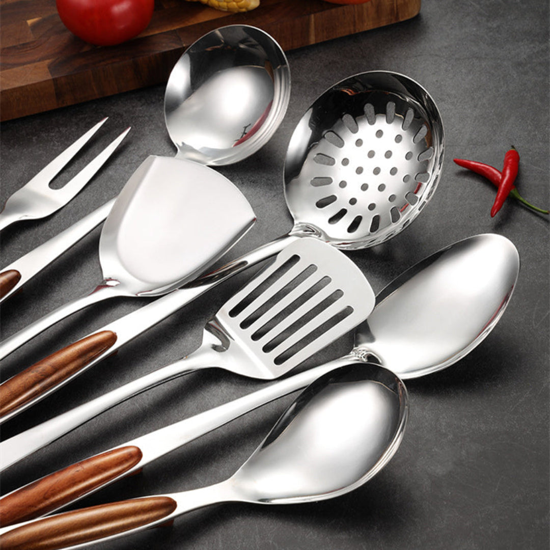 Stainless Steel Kitchen Utensils Set - Ergonomic Handles - Non Toxic and Durable