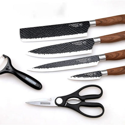 Stainless Steel Knives Set - Multifunctional - Wood Handles - None-Stick Coating