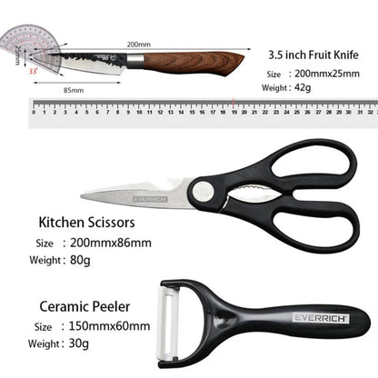 Stainless Steel Knives Set - Multifunctional - Wood Handles - None-Stick Coating