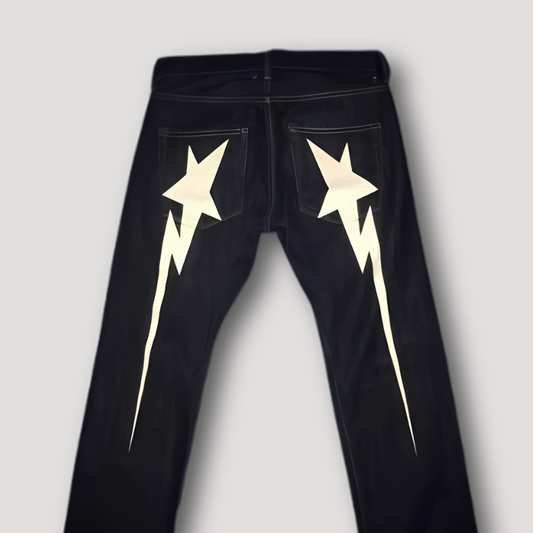 Lightning Star Graphic Print Baggy Jeans Men