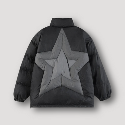 Double Star Patchwork Parachute Zip Up Puffer Jacket