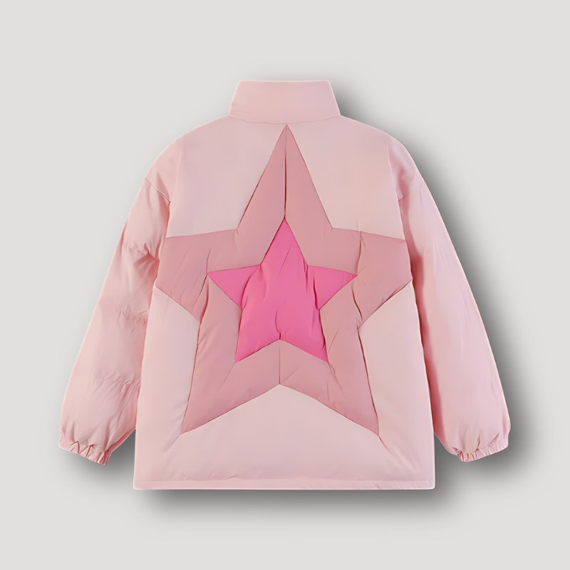 Double Star Patchwork Parachute Zip Up Puffer Jacket