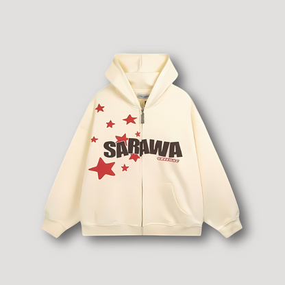 Star 'SARAWA' Graffiti Letters Zip Up Hoodie