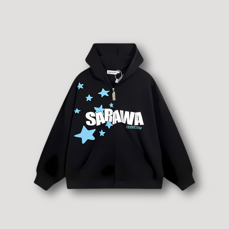 Star 'SARAWA' Graffiti Letters Zip Up Hoodie