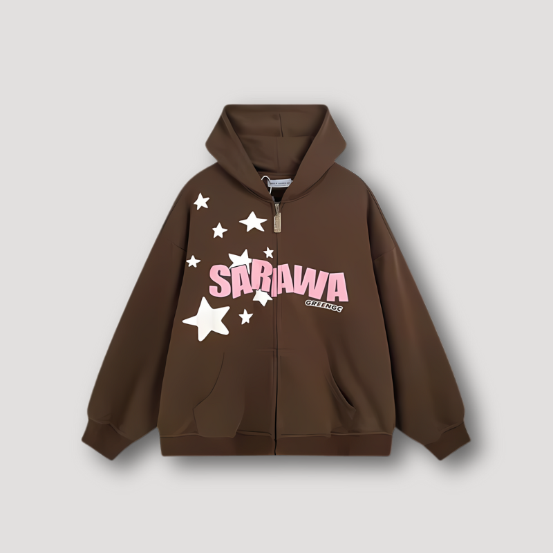 Star 'SARAWA' Graffiti Letters Zip Up Hoodie