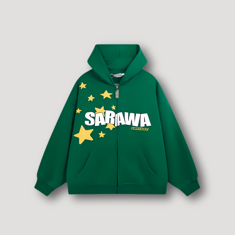 Star 'SARAWA' Graffiti Letters Zip Up Hoodie