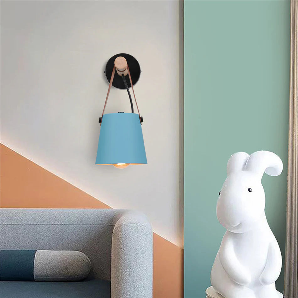 Strap Leather Style Wood Lamp - Metal Sconce - Painted Iron