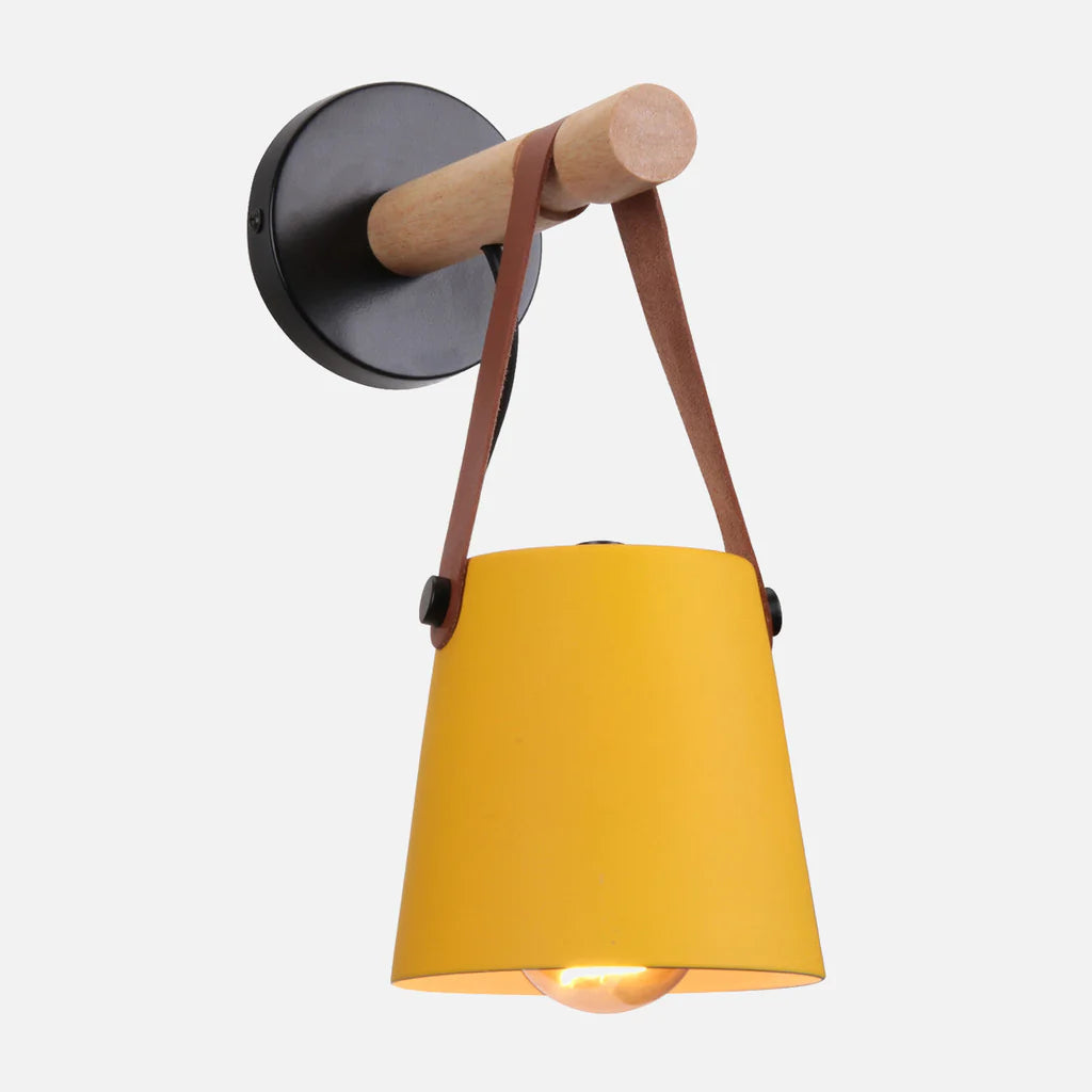 Strap Leather Style Wood Lamp - Metal Sconce - Painted Iron