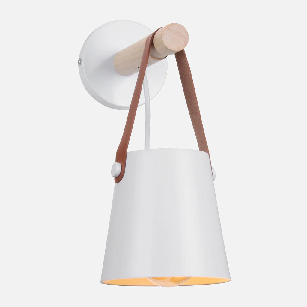 Strap Leather Style Wood Lamp - Metal Sconce - Painted Iron