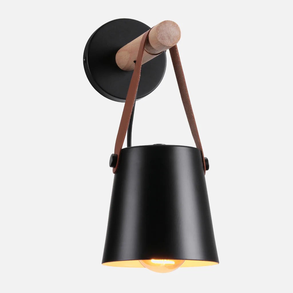 Strap Leather Style Wood Lamp - Metal Sconce - Painted Iron