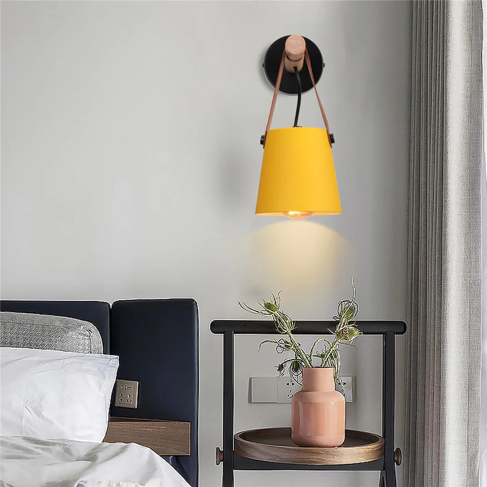 Strap Leather Style Wood Lamp - Metal Sconce - Painted Iron