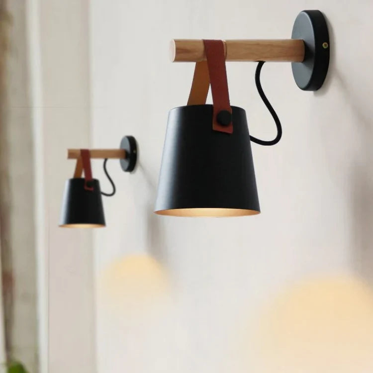 Strap Leather Style Wood Lamp - Metal Sconce - Painted Iron