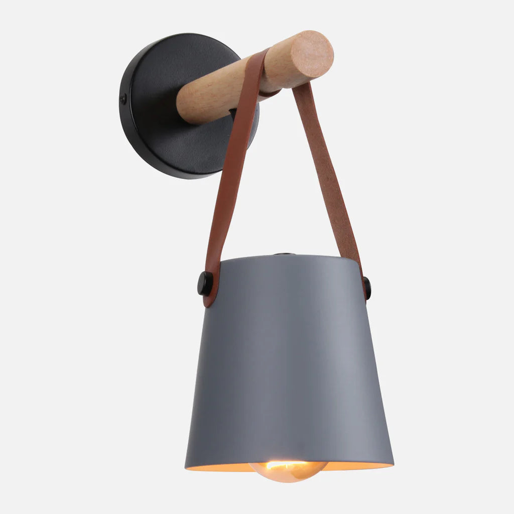 Strap Leather Style Wood Lamp - Metal Sconce - Painted Iron